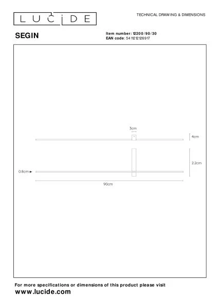 Lucide SEGIN - Wandlamp - LED - 1x10W 2700K - Zwart - technisch